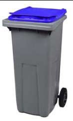 Image de CONTENEUR 240L SANS BARRE GRIS 2 ROUES KOROK COUVERCLE BLEU