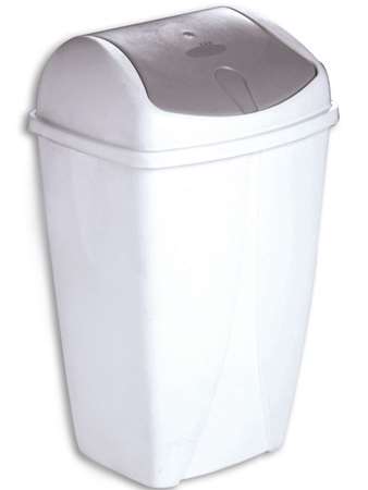 Image de POUBELLE PLASTIQUE 50L BLANCHE COUVERCLE BASCULANT SWING