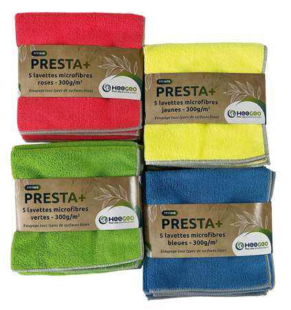 Image de LAVETTE MICROFIBRE BOUCLEE 40/40 PRESTA+ VERTE PAQUET DE 5