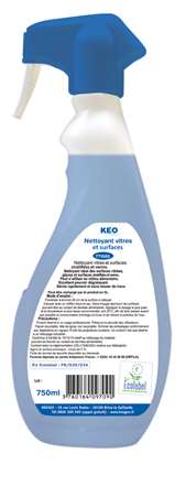 KEO NETTOYANT VITRES ET SURFACES ECOLABEL    FLACON DE 750ml