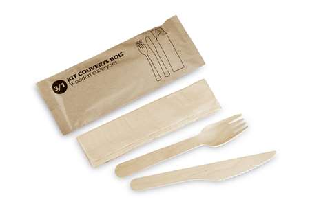 Image de SACHET COUVERTS 3/1 BOIS (FO+CO+SERV)  SACHET PAPIER x500
