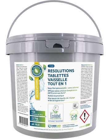 Image de RESOLUTIONS TABLETTES VAISSELLE ECOLABEL TOUT EN1 SEAU2.4KG