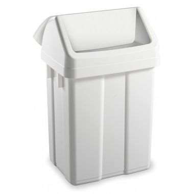 Image de POUBELLE PLASTIQUE 50L ATLAX BLANCHE COUV BASCULANT BLANC