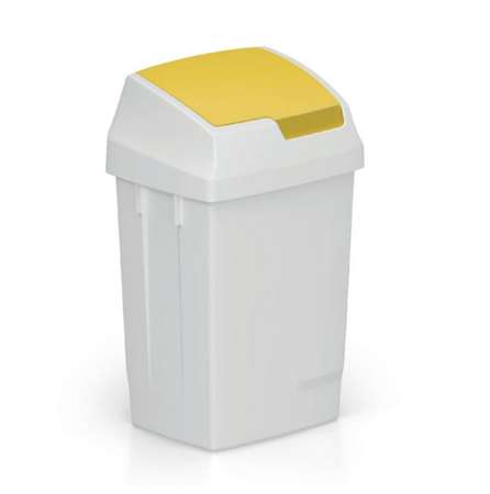 Image de POUBELLE PLASTIQUE 50L ATLAX BLANCHE COUV BASCULANT JAUNE