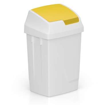 Image de POUBELLE PLASTIQUE 50L ATLAX BLANCHE COUV BASCULANT JAUNE