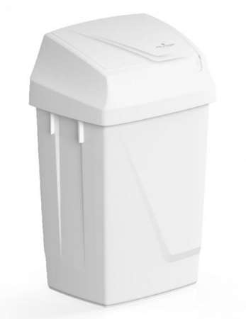 Image de POUBELLE PLASTIQUE 50L ATLAX BLANCHE COUV BASCULANT BLEUE
