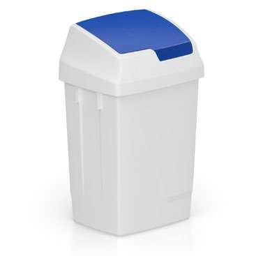 Image de POUBELLE PLASTIQUE 50L ATLAX BLANCHE COUV BASCULANT BLEUE