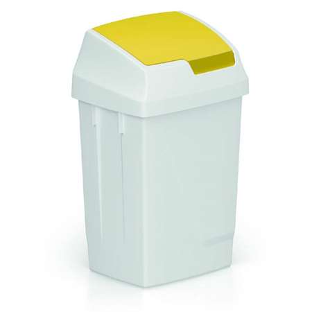 Image de POUBELLE PLASTIQUE 25L ATLAX BLANCHE COUV BASCULANT JAUNE
