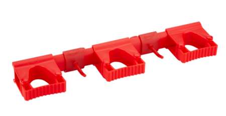 Image de SUPPORT MURAL 3 BALAIS+2 CROCHETS POLYPRO 395mm ROUGE