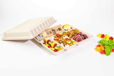 Image de PLATEAU REPAS FIBRE VEG MARRON 5 CPTS 295/245mm COLIS DE 200