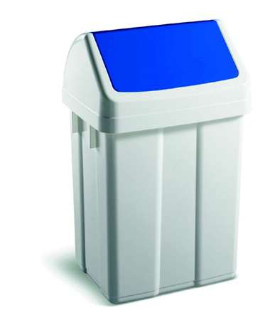 Image de POUBELLE PLASTIQUE 12L BLANCHE COUVERCLE BASCULANT BLEU