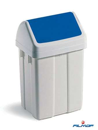 Image de POUBELLE PLASTIQUE 25L BLANCHE COUVERCLE BASCULANT BLEU