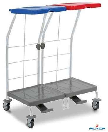Image de CHARIOT LINGE 2 SUPPORTS 70L COUV BLEU/ROUGE A PEDALE