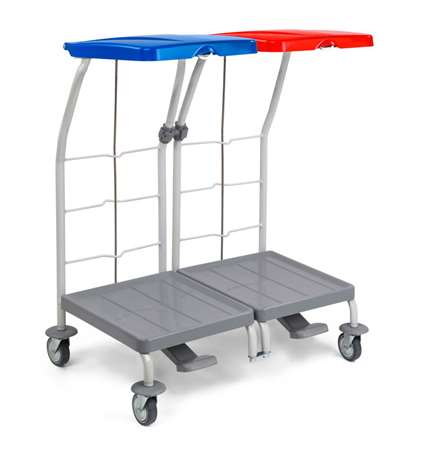 Image de CHARIOT LINGE 2 SUPPORTS 70L COUV BLEU/ROUGE A PEDALE